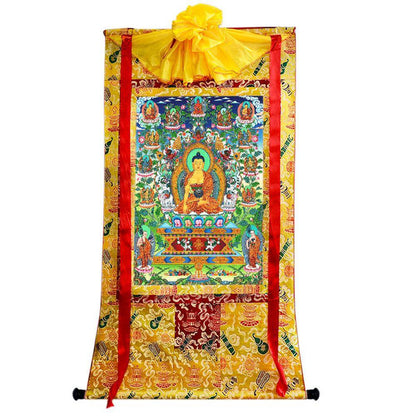 Shakyamuni Thangka - Hand Framed Giclee Printed Tibetan Art - Tibetan thangka painting, close-up detail