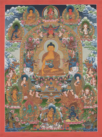 Shakyamuni - Tibetan thangka painting, front view