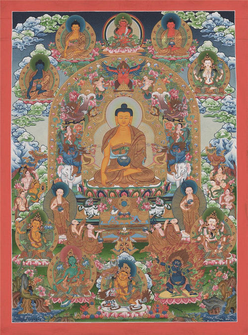 Shakyamuni - Tibetan thangka painting, front view