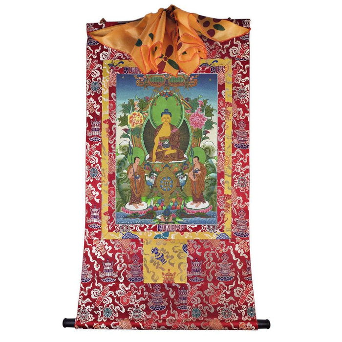Shakyamuni - Tibetan thangka painting, detailed view