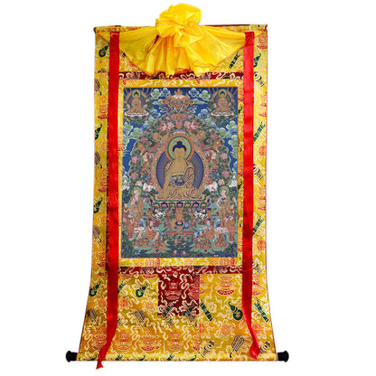 Shakyamuni - Tibetan thangka painting, close-up detail