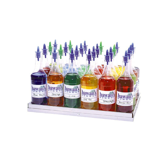 flat rack for holding Hawaii's Finest Shave Ice Flavor Bottles