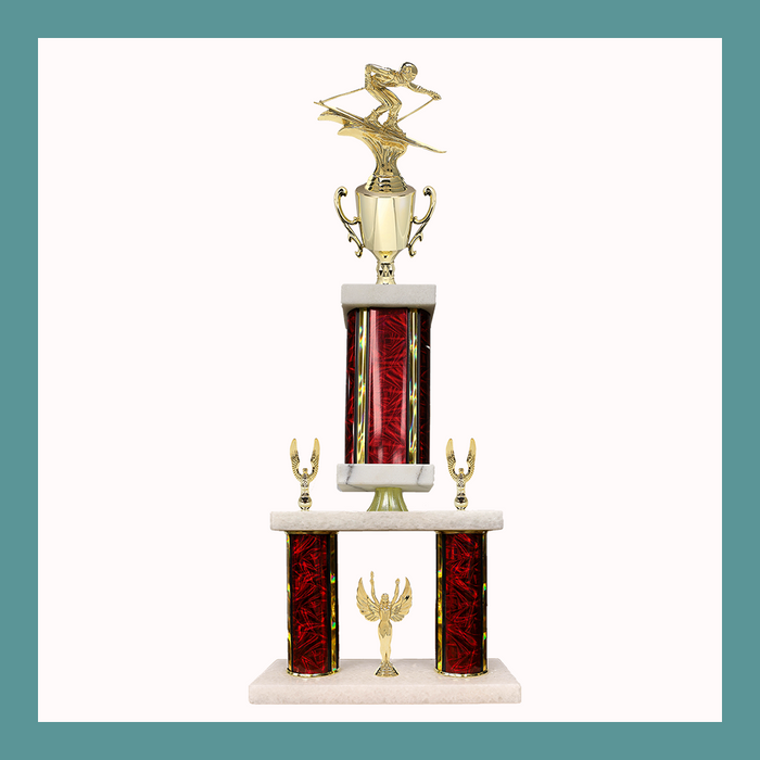 Skiing Marble Mini Two Poster Pedestal Trophy With Cup