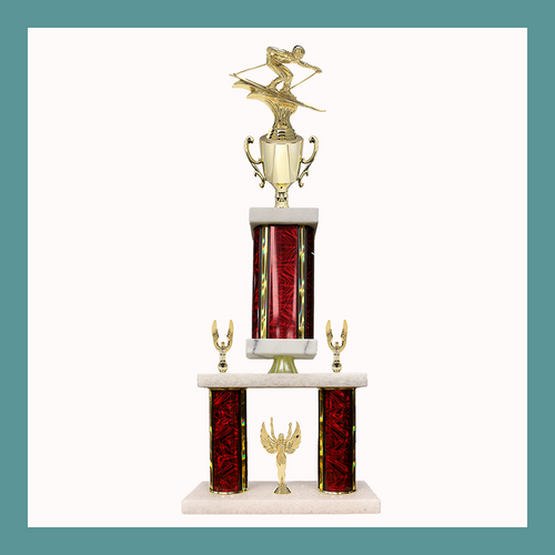 Skiing Marble Mini Two Poster Pedestal Trophy With Cup