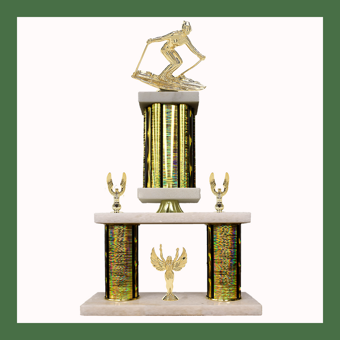 Skiing Marble Mini Two Poster Pedestal Trophy
