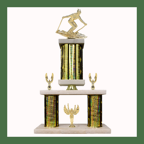 Skiing Marble Mini Two Poster Pedestal Trophy