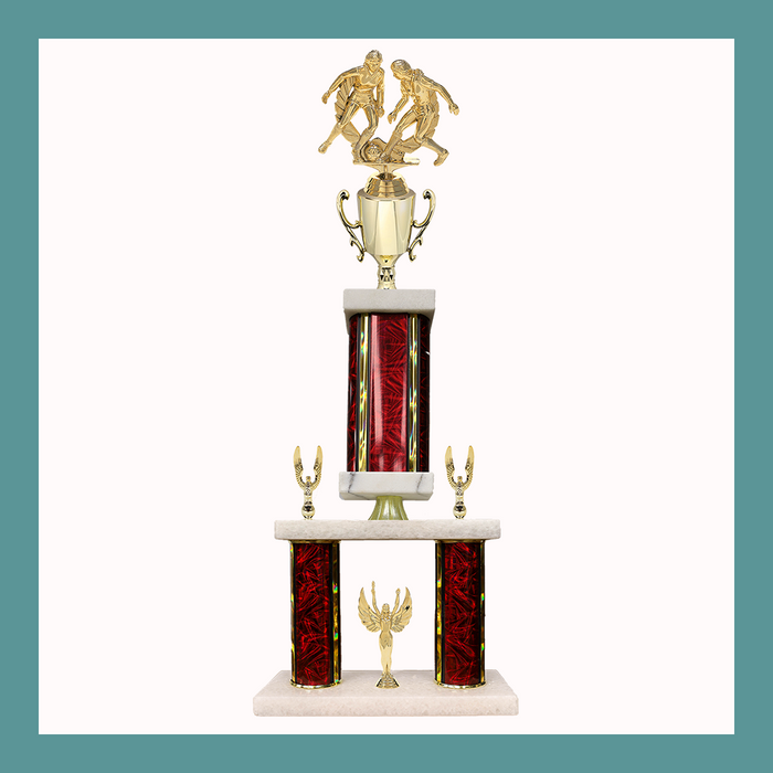 Soccer Marble Mini Two Poster Pedestal Trophy With Cup