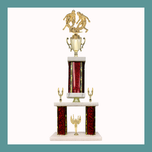 Soccer Marble Mini Two Poster Pedestal Trophy With Cup