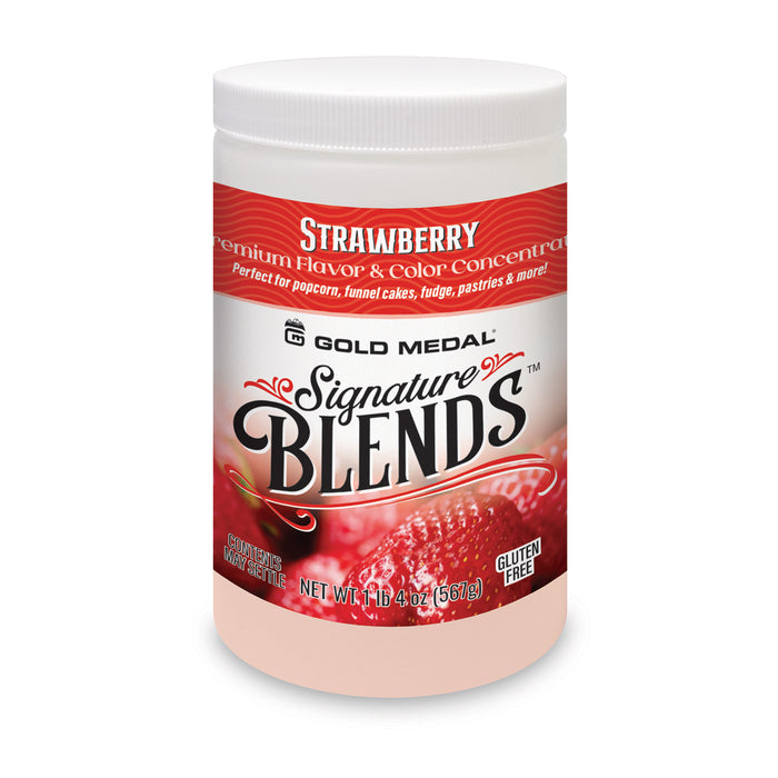 Signature Blends jar with strawberry graphics