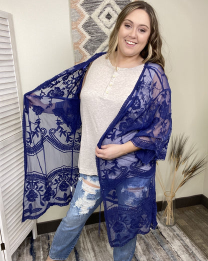 Sheer Lace Women's Boho Crochet Kimono