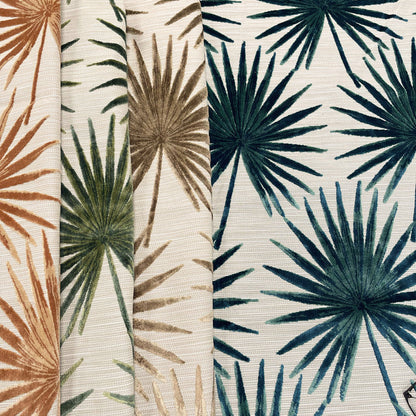 TAHITI - BOTANICAL PALM LEAVES CUT VELVET UPHOLSTERY FABRIC BY THE YARD