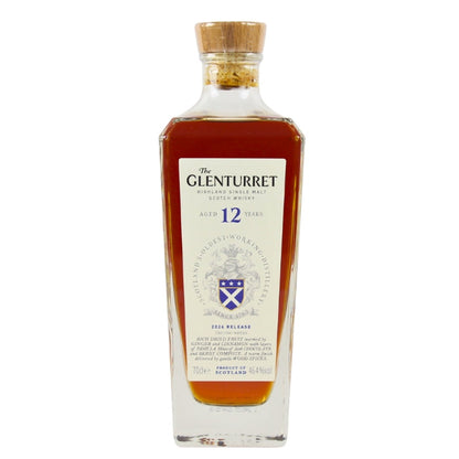 Bottle of Glenturret 12-year-old Scotch Whisky on a white background