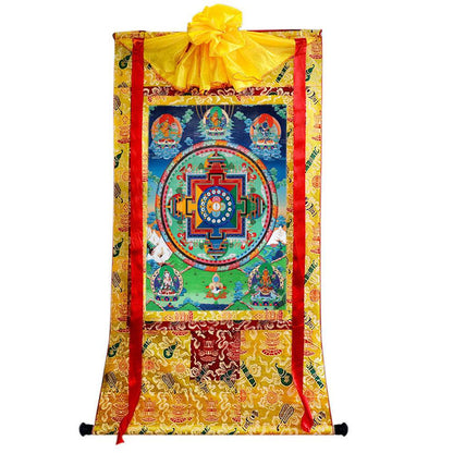 The Mandala of Manjushri Bodhisattva - Tibetan thangka painting, close-up detail