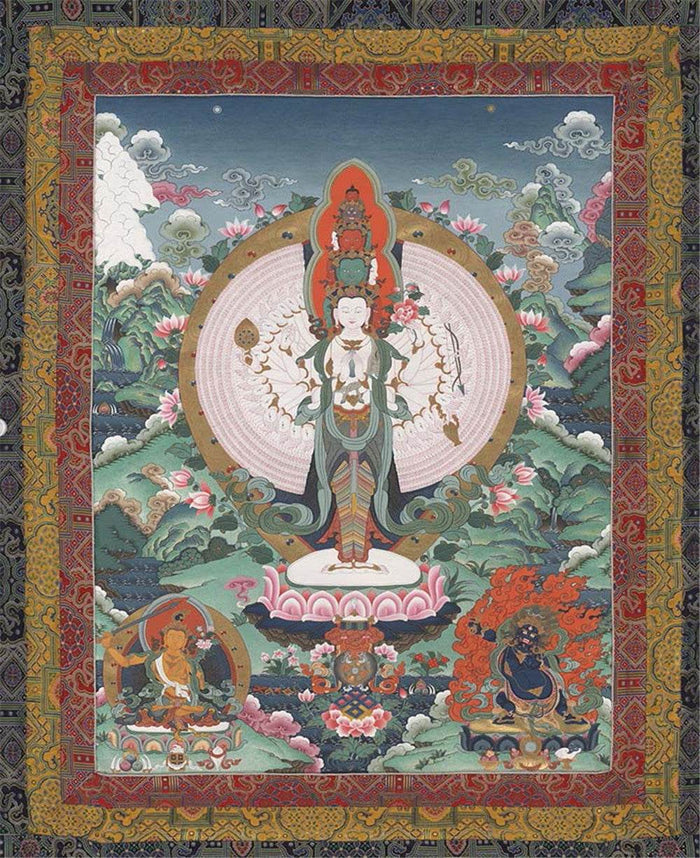 The Thousand-hand Avalokiteshvara - Tibetan thangka painting, front view