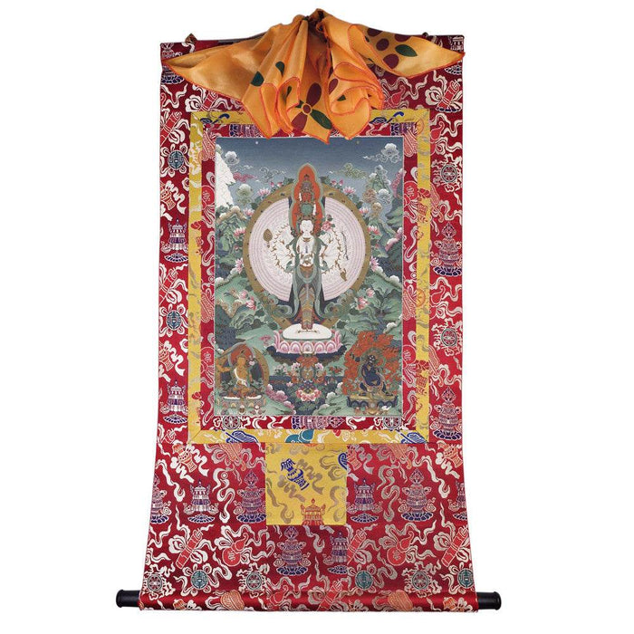 The Thousand-hand Avalokiteshvara - Tibetan thangka painting, detailed view