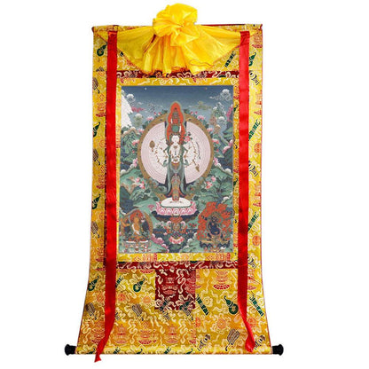 The Thousand-hand Avalokiteshvara - Tibetan thangka painting, close-up detail