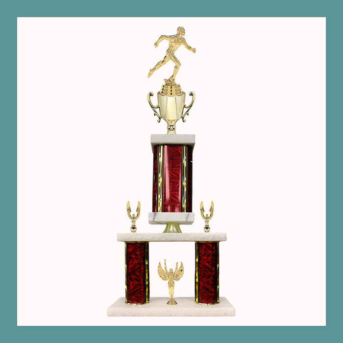 Track & Field Marble Mini Two Poster Pedestal Trophy With Cup