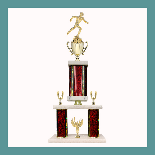 Track & Field Marble Mini Two Poster Pedestal Trophy With Cup