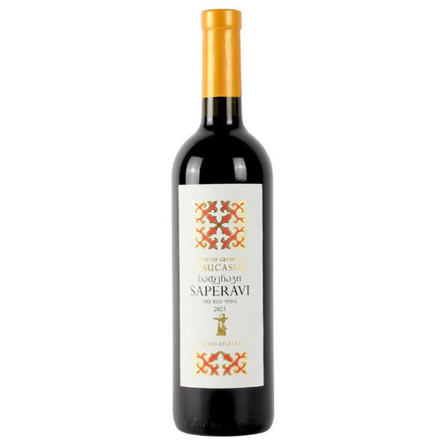 Wine bottle with a decorative label on a white background