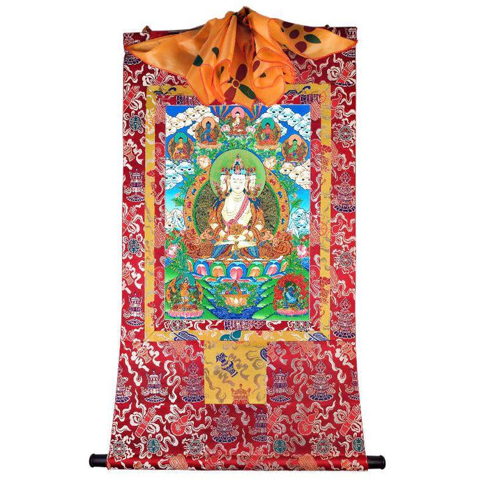Vairocana - Mahavairocana - Tibetan thangka painting, detailed view