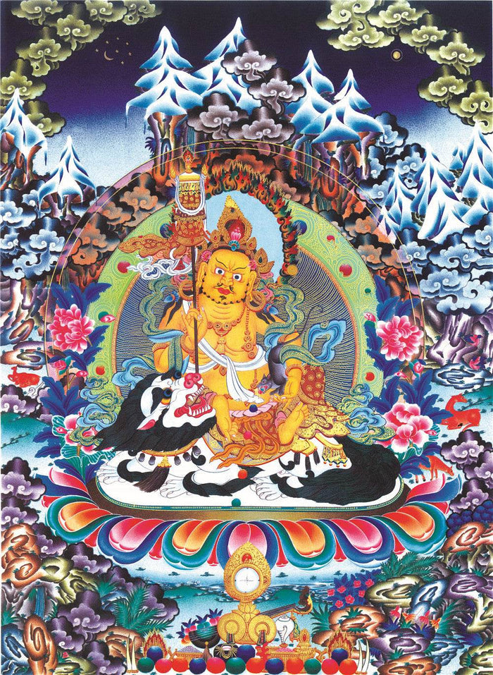 Vaishravana / Vaisravana - Tibetan thangka painting, front view