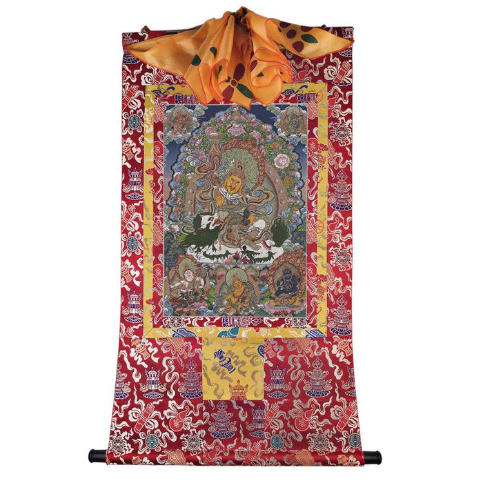 Vaishravana / Vaisravana - Tibetan thangka painting, detailed view