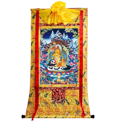Vaishravana / Vaisravana - Tibetan thangka painting, close-up detail