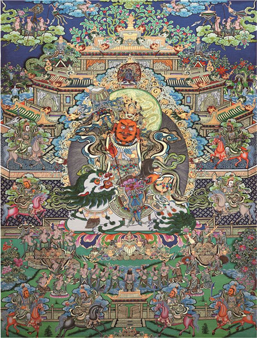 Vaisravana Image - Tibetan thangka painting, front view