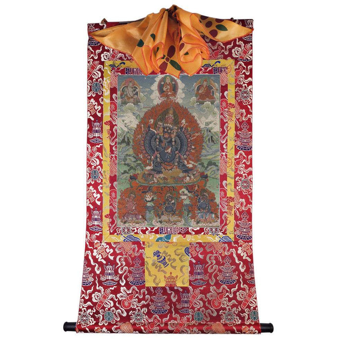 Vajrabhairava / Yamantaka - 17th Century Old Version - Tibetan thangka painting, detailed view