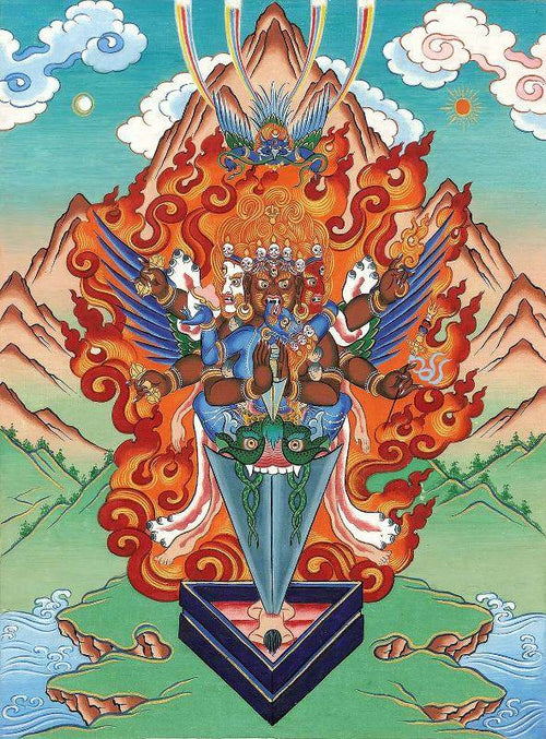 Vajrakilaya - Dorje Phurba - Tibetan thangka painting, front view