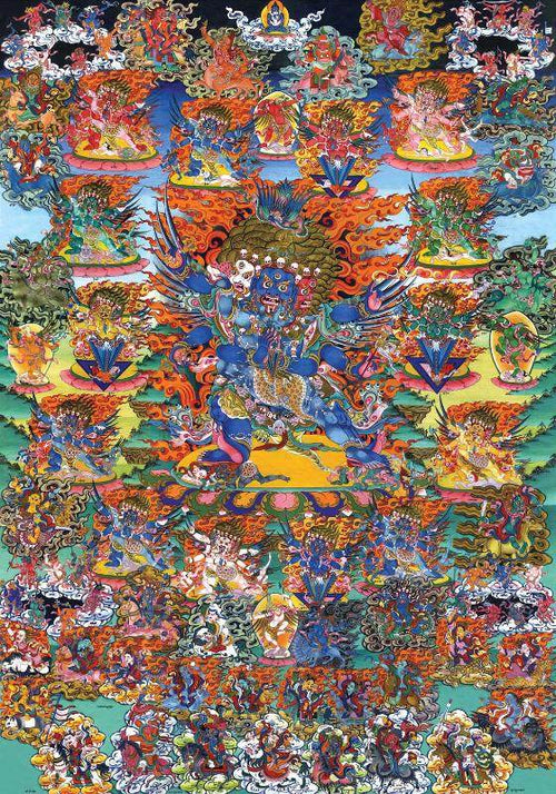 Vajrakilaya - Dorje Phurba - Tibetan thangka painting, front view