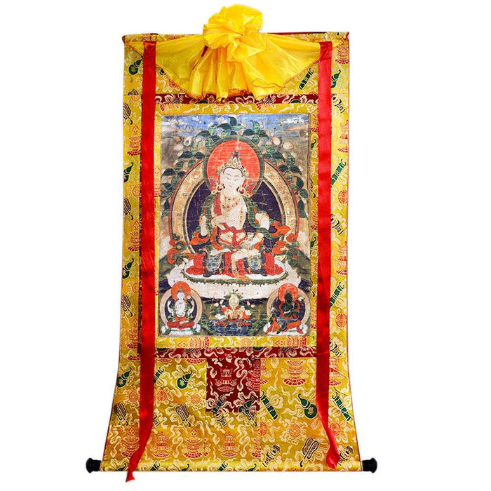 Vajrasattva - 14th Century Old Version - Tibetan thangka painting, close-up detail
