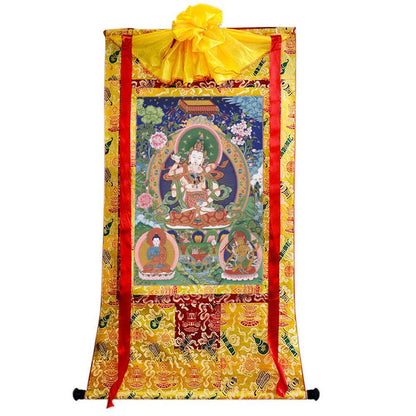 Vajrasattva in Yab Yum - Tibetan thangka painting, close-up detail
