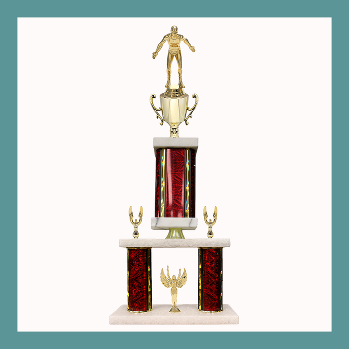 Weightlifting & Wrestling Marble Mini Two Poster Pedestal Trophy With Cup