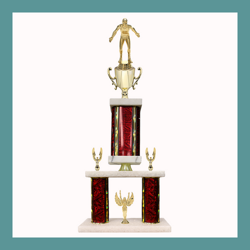Weightlifting & Wrestling Marble Mini Two Poster Pedestal Trophy With Cup
