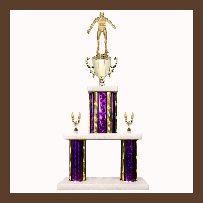 Weightlifting & Wrestling Marble Mini Two Poster Trophy With Cup