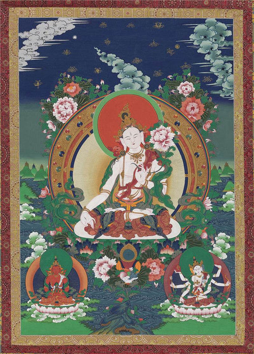 White Tara Image - Tibetan thangka painting, front view