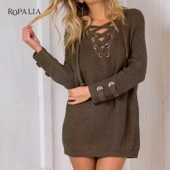 Women Knitted Pullover V Neck Sweater-TopOnlineBargains.Com