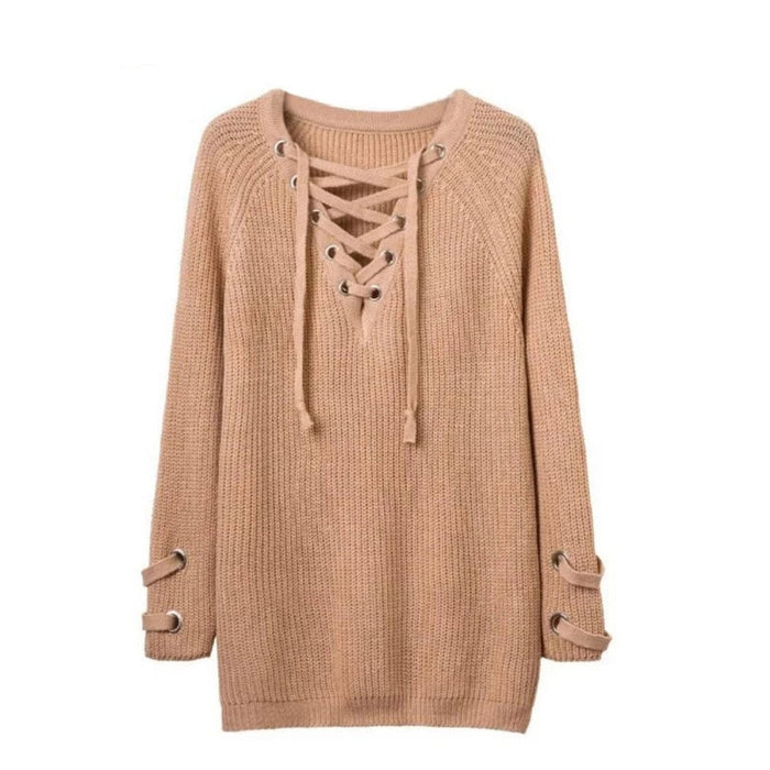 Women Knitted Pullover V Neck Sweater-TopOnlineBargains.Com