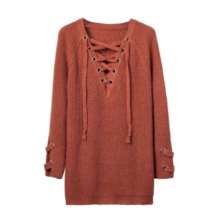 Women Knitted Pullover V Neck Sweater-TopOnlineBargains.Com