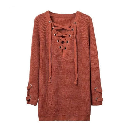 Women Knitted Pullover V Neck Sweater-TopOnlineBargains.Com