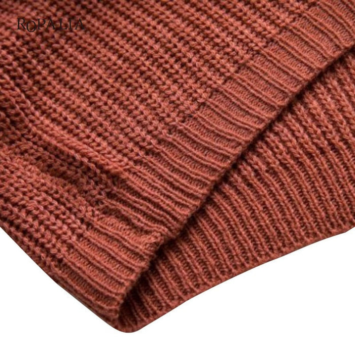 Women Knitted Pullover V Neck Sweater-TopOnlineBargains.Com