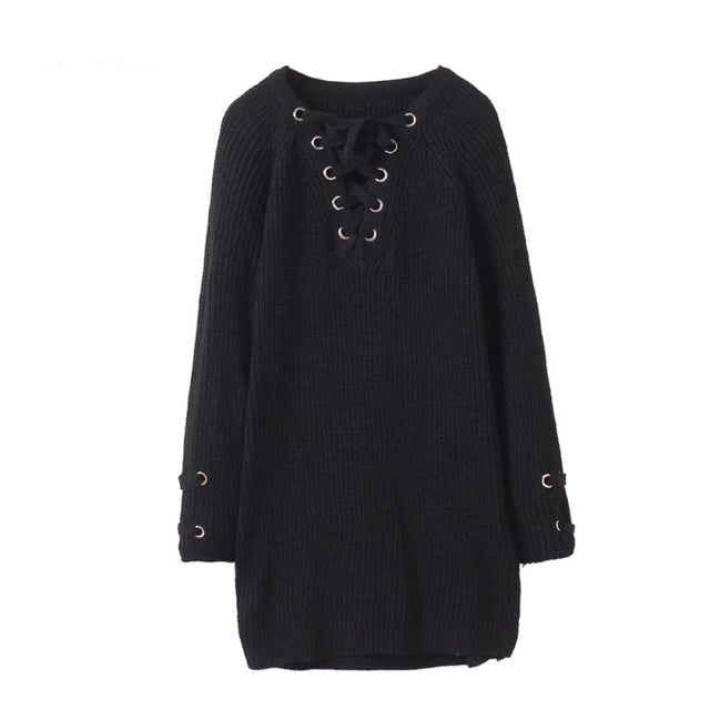 Women Knitted Pullover V Neck Sweater-TopOnlineBargains.Com