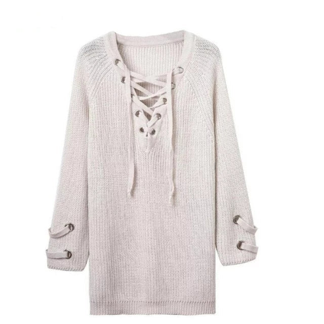 Women Knitted Pullover V Neck Sweater-TopOnlineBargains.Com